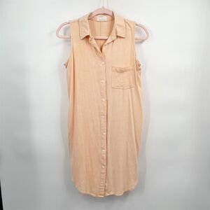 Jackson Rowe Linen Blend Button Up Sleeveless Shirt Dress Size XS Peach Collared